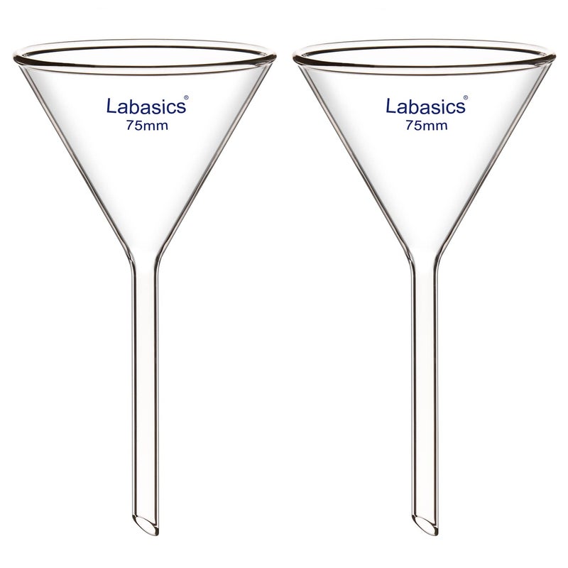 Labasics 2-Pack Glass Heavy Wall Funnel Borosilicate Glass Funnel, Short Stem 75 mm Diameter, 75 mm Stem Length - Image 1